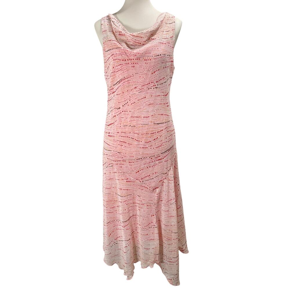 Vintage Y2K Pink Cowl Neck Asymmetrical Midi Dress Sleeveless Size 10 Fairy